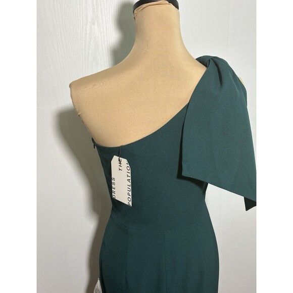 DRESS THE POPULATION Midi Dress Womens Small Green Tiffany One-Shoulder Bow New - Picture 12 of 16